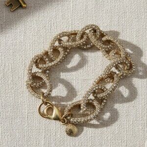 J Crew Gold Link Bracelet Cubic Zirconia Pave Setting Womens Jewelry